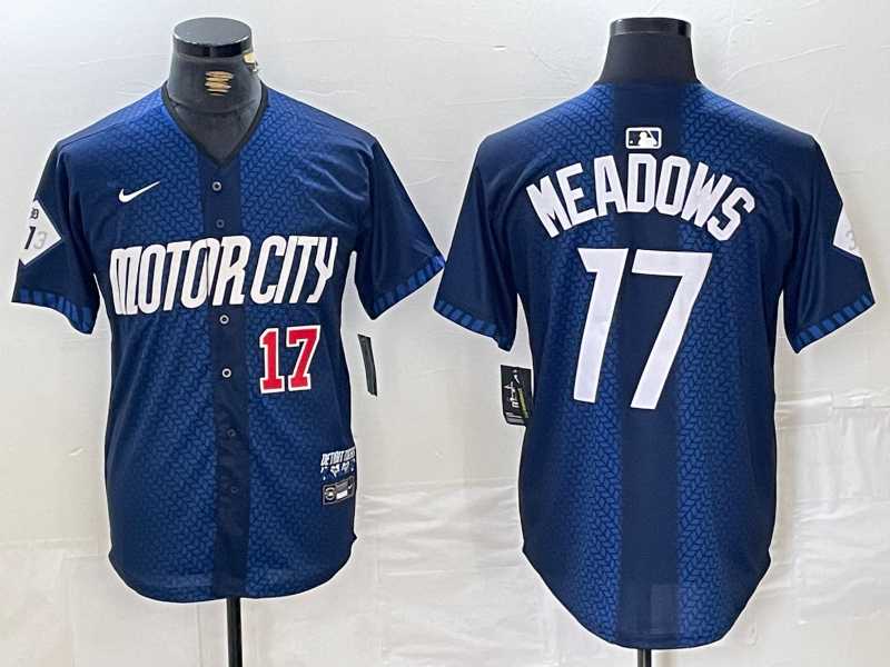 Mens Detroit Tigers #17 Parker Meadows Number Navy 2024 City Connect Cool Base Limited Stitched Jersey